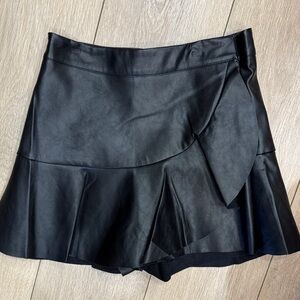 Black Faux Leather Skort